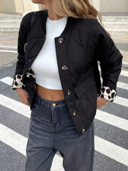 Patchwork Leopard Print Quilted Coat