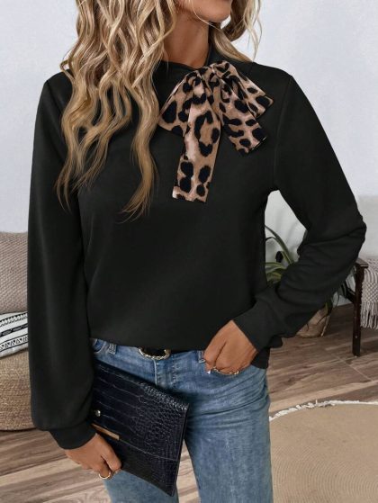 Tie Collar Long Sleeve Sweatshirt