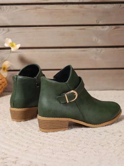 Women's Green Leather Ankle Boots
