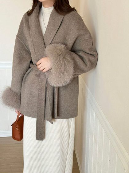 Double-Sided Faux Fur & Wool Blend Shawl Coat