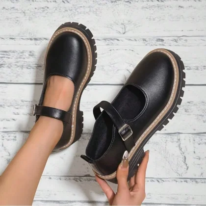 Women’s Buckle Lace-Up Thick Sole Loafers (Low Heel)