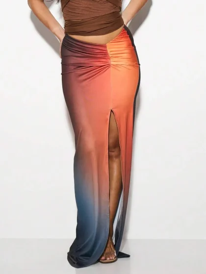 KIZN Designer Sunset Ombre Satin Maxi