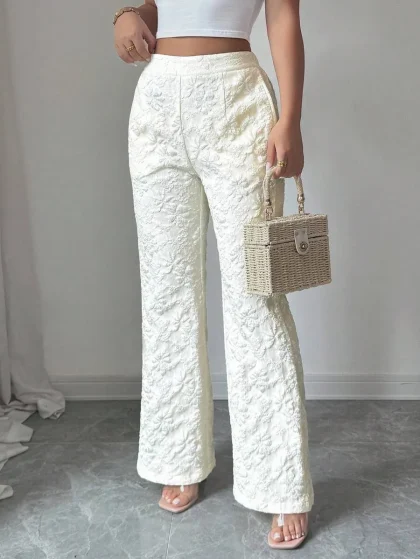 Selianne Women's Elegant Solid Color Jacquard Flare Pants Fall Cloth For Women