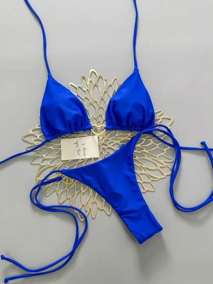 Women's Solid Color Tie-Up Sexy Bikini Swimsuit Set, Summer Beach